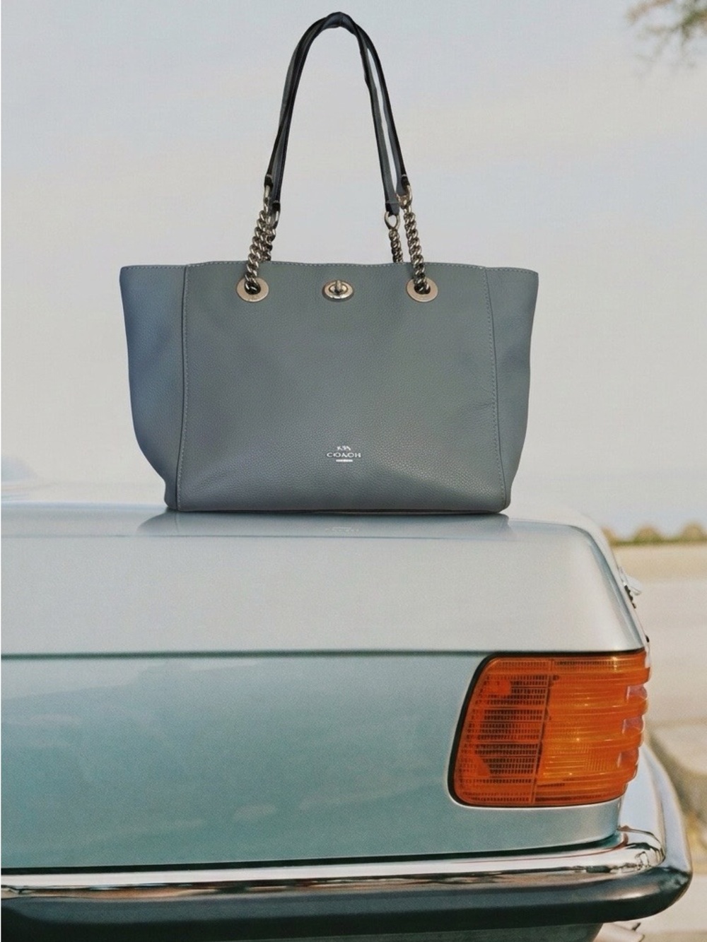 COACH Pebbled Leather Turnlock Bag in Slate Blue